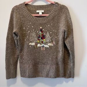 Christopher & Banks Silk/wool blend embroidered Christmas Sweater |Size Small|